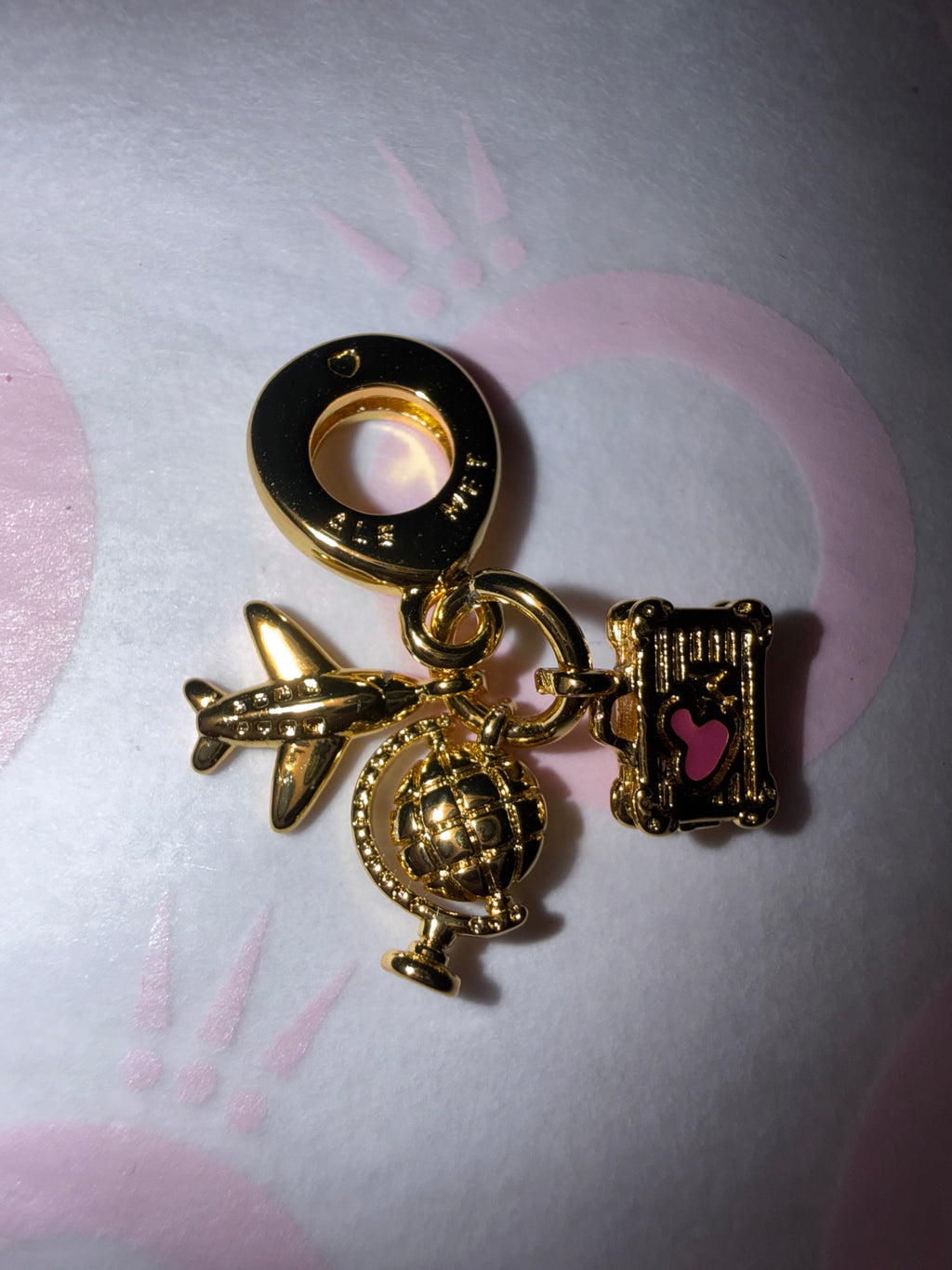 Airplane, Globe & Suitcase Triple Dangle Charm