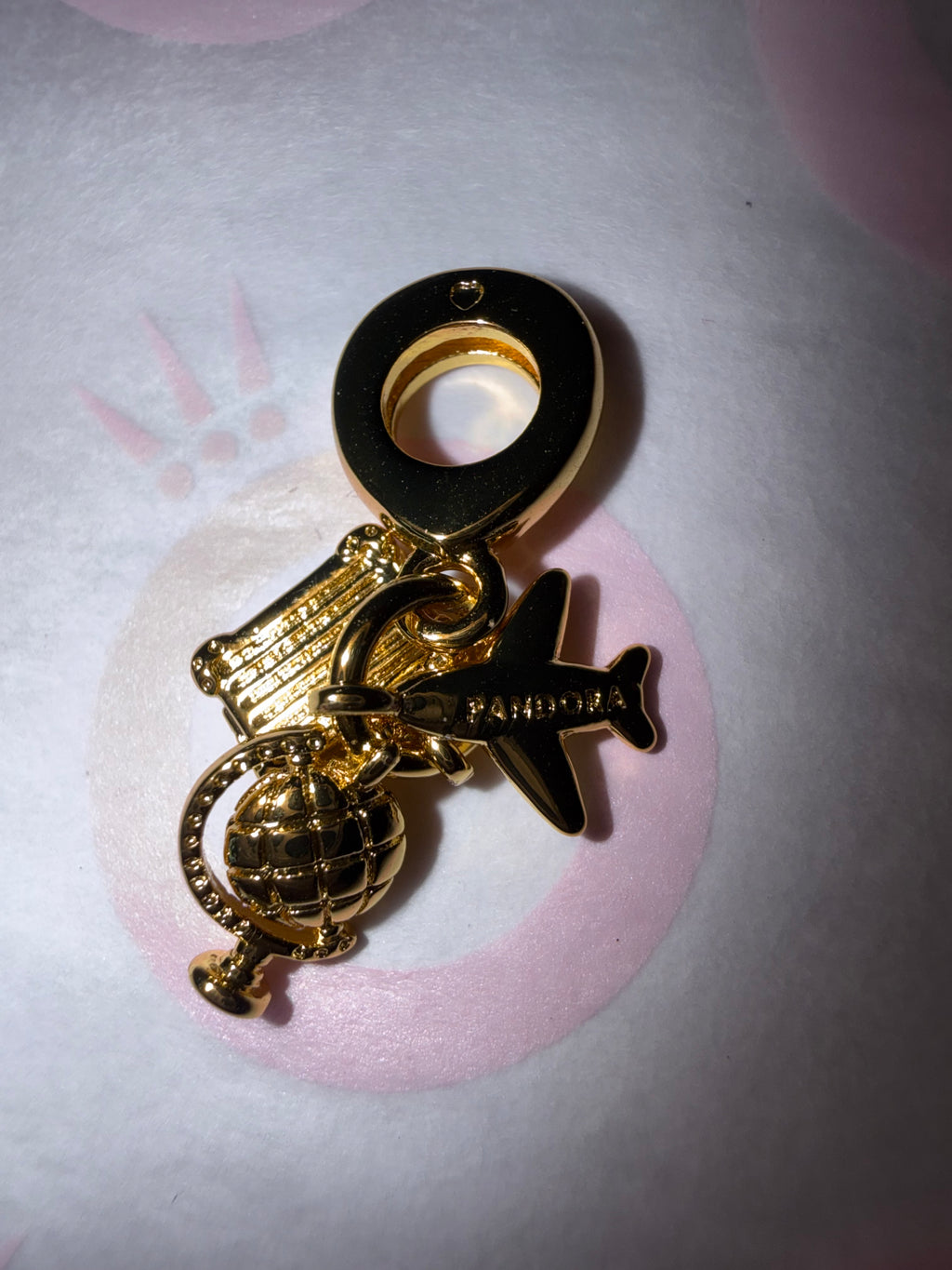 Airplane, Globe & Suitcase Triple Dangle Charm