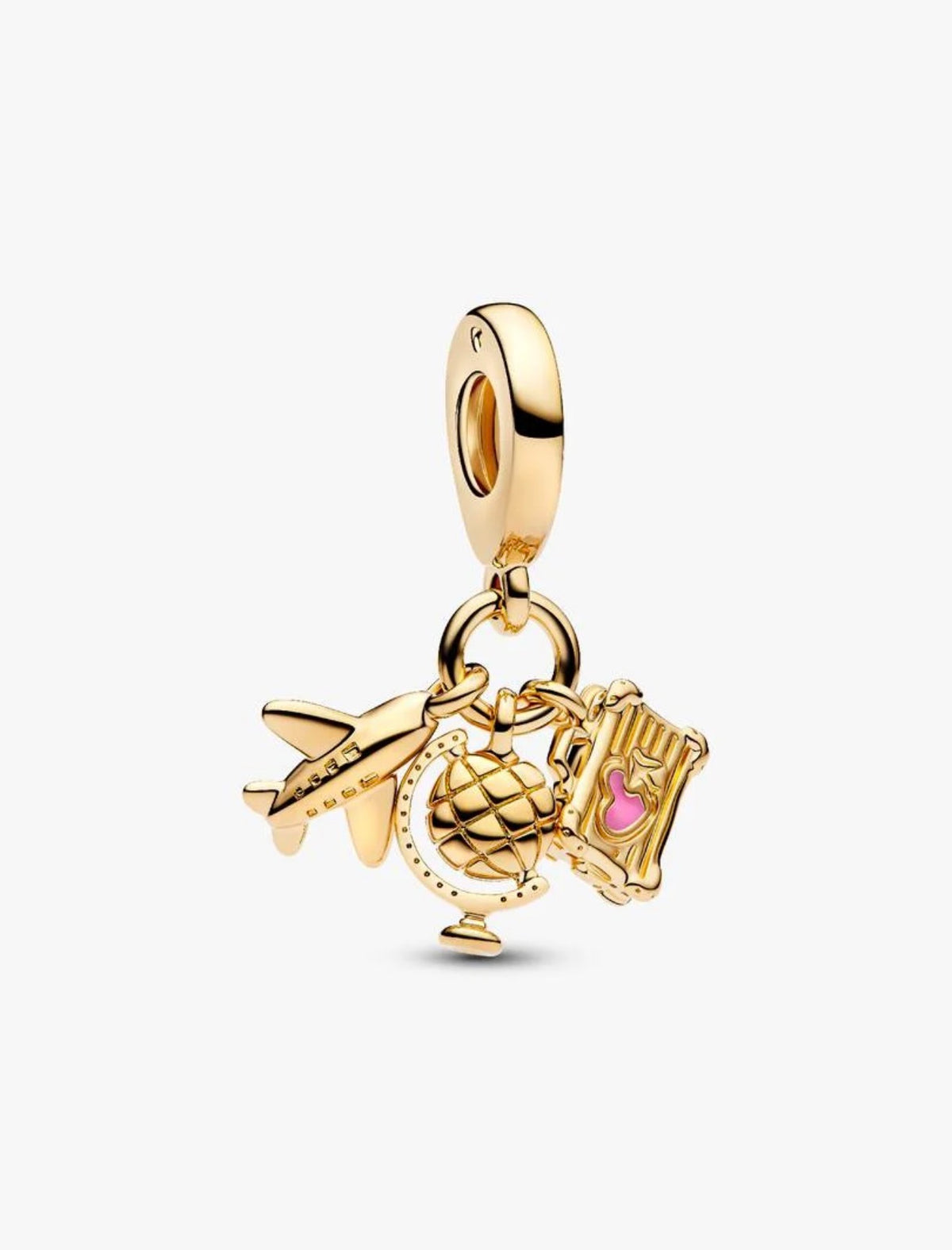 Airplane, Globe & Suitcase Triple Dangle Charm